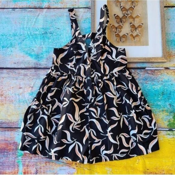 NWT Anthro Hei Hei Black Palma Tropical Open Back Cotton Oversized Romper S - Picture 2 of 7